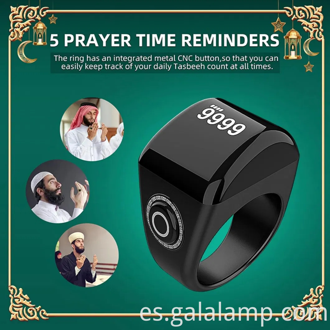 Rings Tasbih de Tasbih inteligente: mostrador de oración impermeable con pantalla OLED